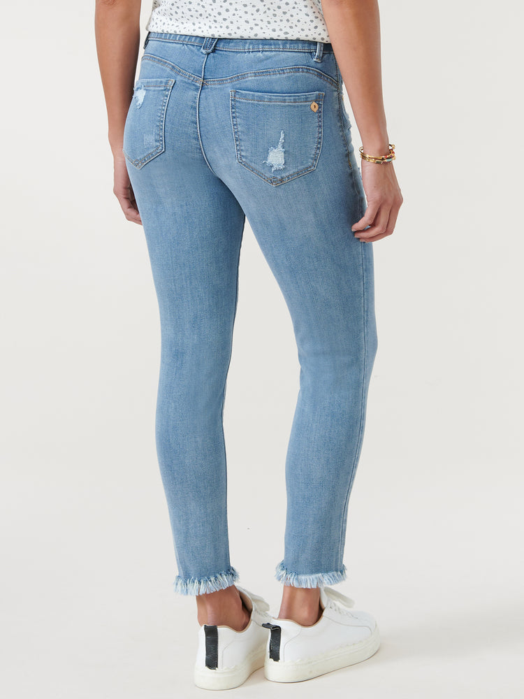 
            
                Load image into Gallery viewer, &amp;quot;Ab&amp;quot;solution Blue Denim Chewed Hem Distressed Ankle Skimmer
            
        