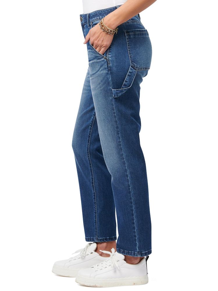 "Ab"solution High Rise Blue Denim Slim Straight Carpenter Jeans