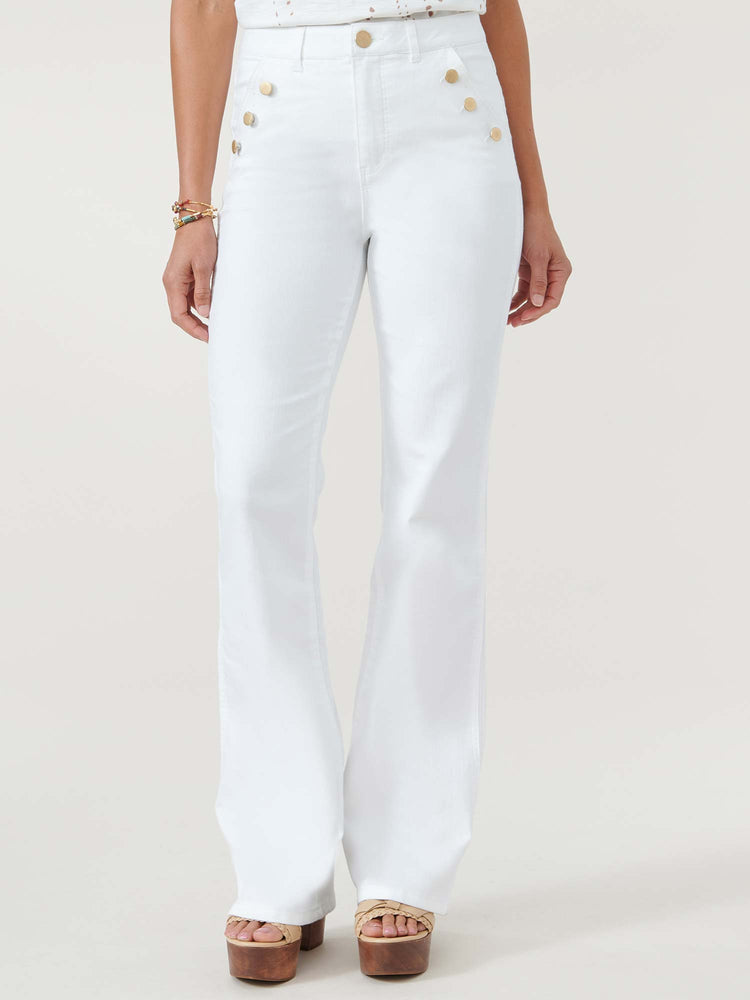 "Ab"solution White Denim Skyrise Long Flare Jeans