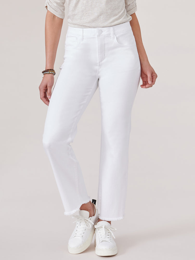 "Ab"solution White Denim High Rise Cropped Barely Boot