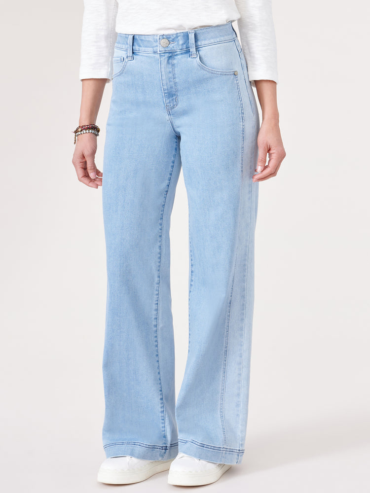 
            
                Load image into Gallery viewer, &amp;quot;Ab&amp;quot;solution Blue Skyrise Double Side Seam Wide Leg Jeans
            
        