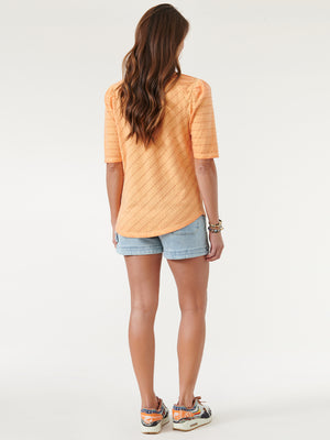 
            
                Load image into Gallery viewer, Orange Creamsicle Above Elbow Puff Sleeve Textured Mineral Wash Knit Top
            
        