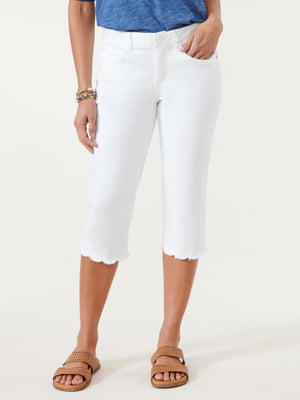 
            
                Load image into Gallery viewer, &amp;quot;Ab&amp;quot;solution White Denim Scallop Fray Hem Skimmer Capri
            
        