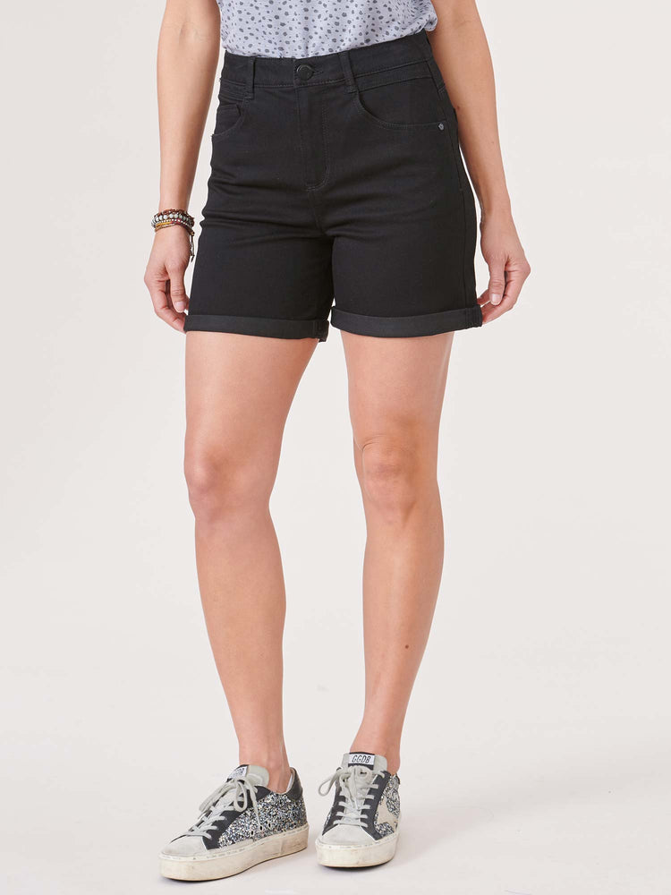 
            
                Load image into Gallery viewer, &amp;quot;Ab&amp;quot;solution Skyrise 5&amp;quot; Inseam Cuffed Black Denim Short
            
        