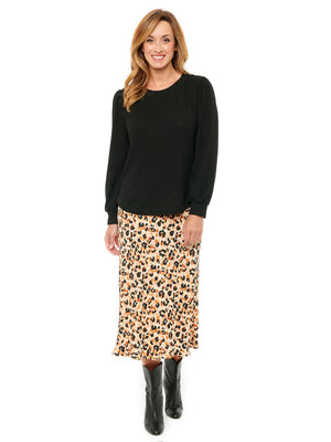 Leopard Print Woven Bias Mid Length Skirt