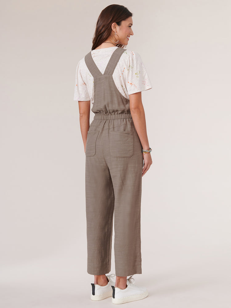 Olive Drab Knot Shoulder Double Layer Pocket Cropped Overalls
