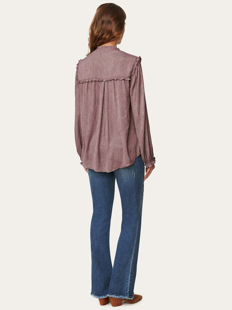 Grape Harvest Long Blouson Sleeve Button Down Crinkle Petite Woven Shirt