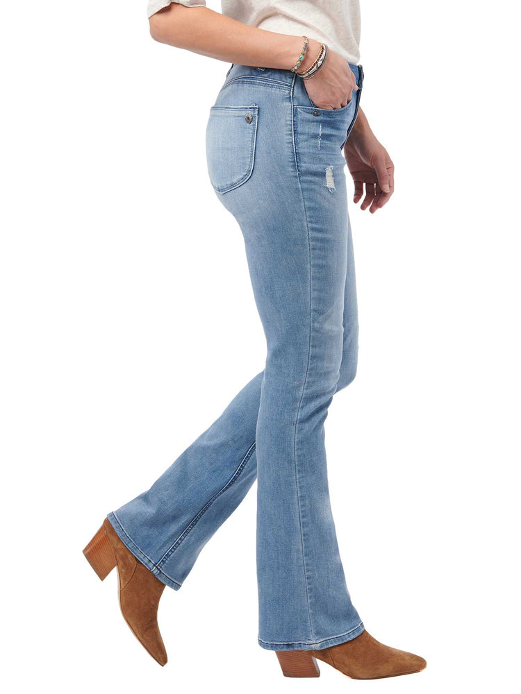"Ab"solution Light Blue Denim High Rise Distressed Petite Itty Bitty Boot Jeans