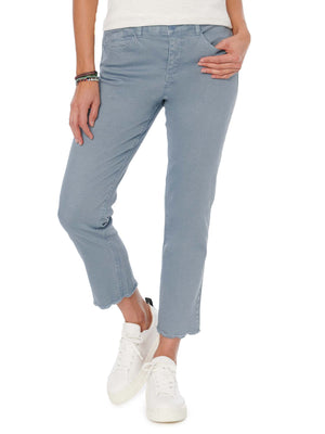 
            
                Load image into Gallery viewer, Flint Blue &amp;quot;Ab&amp;quot;solution High Rise Slim Straight Scallop Fray Hem Petite Pants
            
        