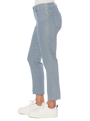 
            
                Load image into Gallery viewer, Flint Blue &amp;quot;Ab&amp;quot;solution High Rise Slim Straight Scallop Fray Hem Petite Pants
            
        
