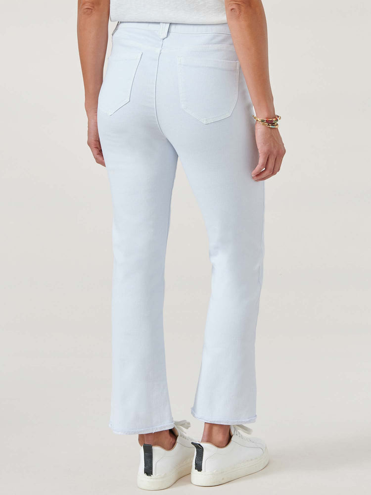 Icy Blue "Ab"solution High Rise Reverse Fray Hem Petite Booty Lift Itty Bitty Flare Jean