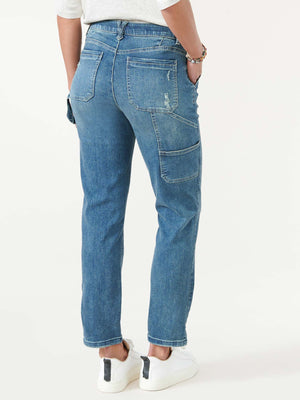 Blue Vintage "Ab"solution Distressed High Rise Petite Slim Straight Carpenter Jeans