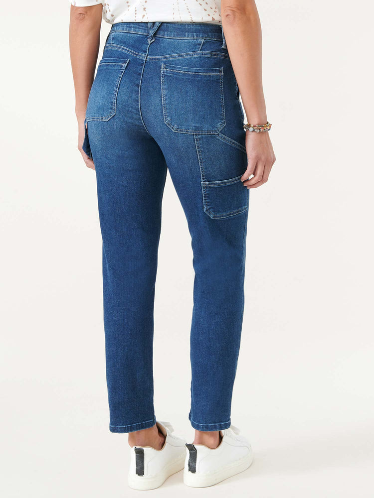 
            
                Load image into Gallery viewer, &amp;quot;Ab&amp;quot;solution Blue Denim Slim Straight High Rise Petite Carpenter Jeans
            
        