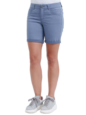 
            
                Load image into Gallery viewer, &amp;quot;Ab&amp;quot;solution Petite Flint Blue Twill Booty Lift 6 Inch Inseam Shorts
            
        