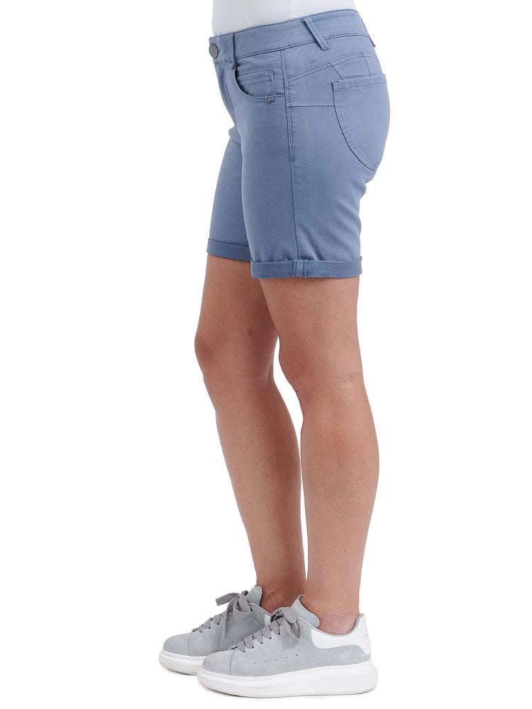 
            
                Load image into Gallery viewer, &amp;quot;Ab&amp;quot;solution Petite Flint Blue Twill Booty Lift 6 Inch Inseam Shorts
            
        