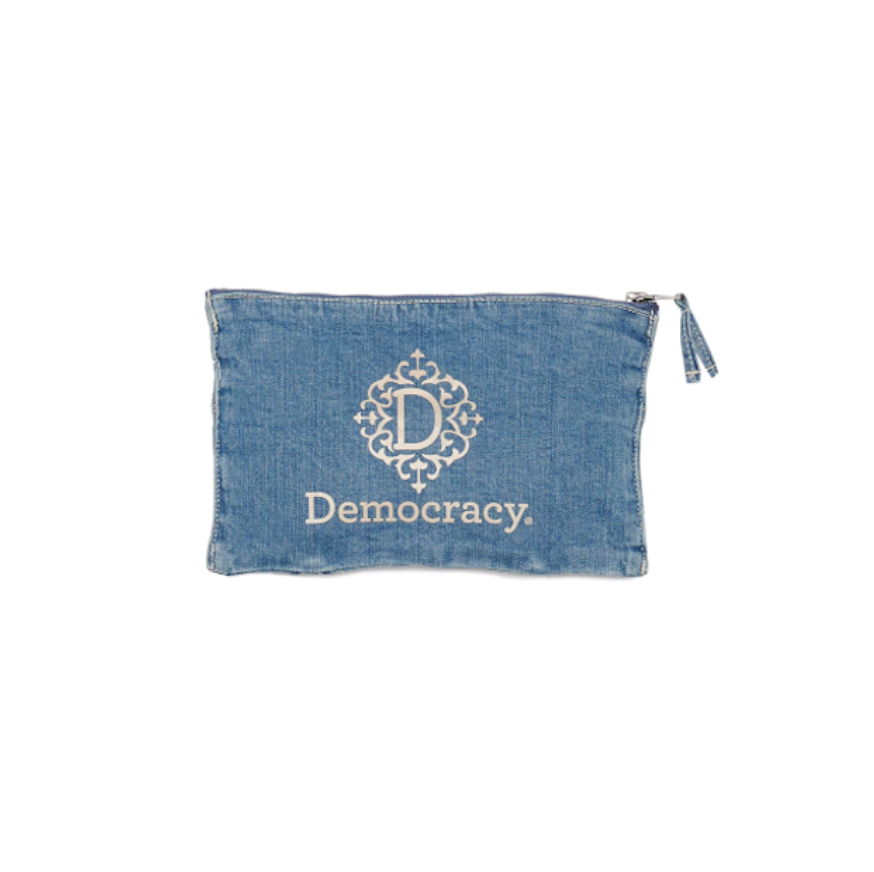 Democracy Logo Denim Cosmetic Bag