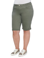 "Ab"solution Stretch Colored Denim Olive Bermuda Shorts Plus Size