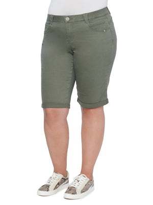 
            
                Load image into Gallery viewer, &amp;quot;Ab&amp;quot;solution Stretch Colored Denim Olive Bermuda Shorts Plus Size
            
        