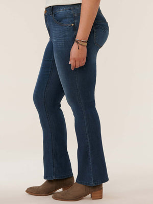 "Ab"solution Blue Denim Plus Size Embroidered Back Pocket Itty Bitty Boot Jeans