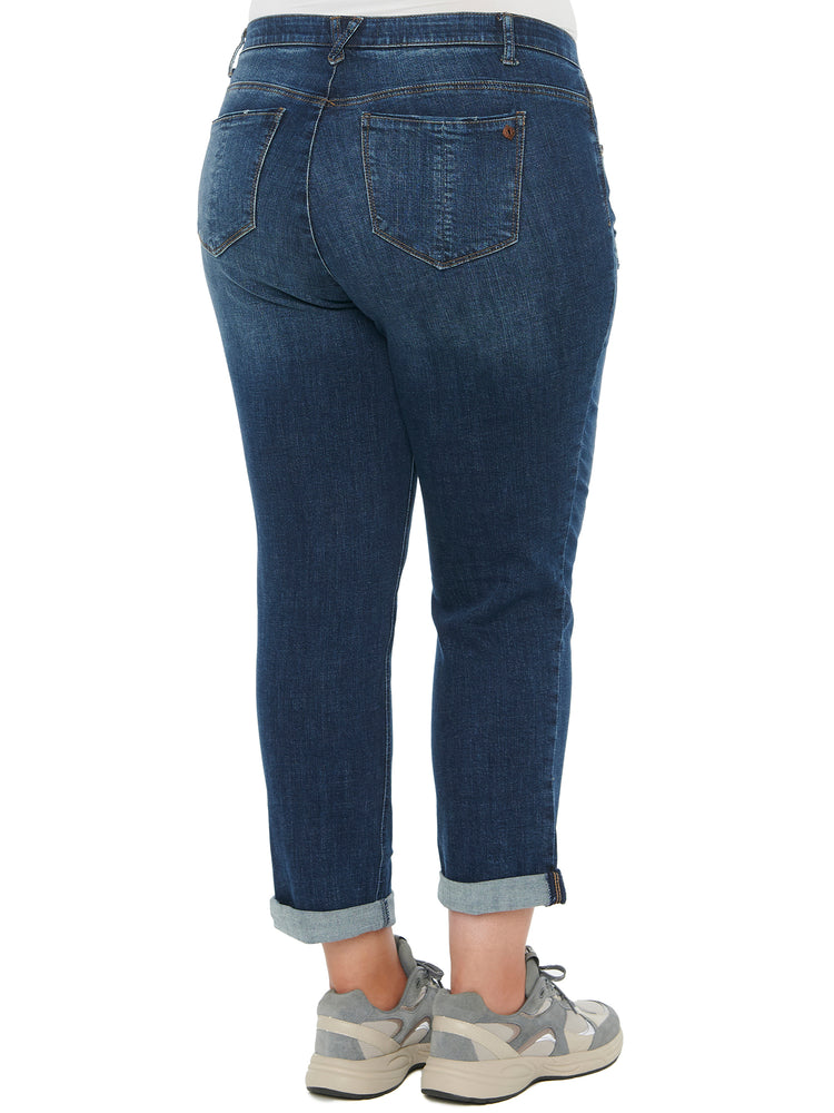 "Ab"solution Distressed Stretch Blue Denim Girlfriend Plus Size Flattering Jeans