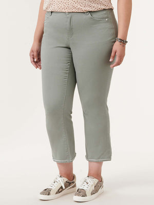 Deep Seagrass Green "Ab"solution High Rise Reverse Fray Hem Plus Size Crop Itty Bitty Boot Jeans