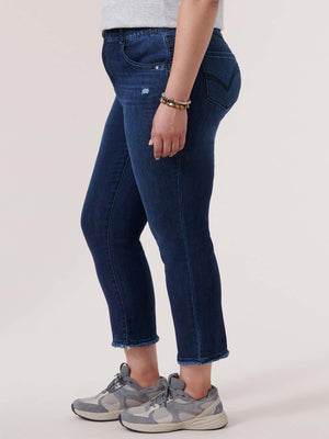 "Ab"solution High Rise Slim Straight Fray Hem Plus Size Indigo Denim Jeans