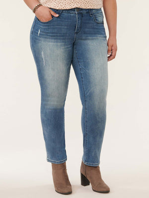 
            
                Load image into Gallery viewer, &amp;quot;Ab&amp;quot;solution Blue Denim Distressed Booty Lift Plus Size Straight Leg Jeans 
            
        
