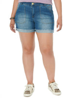 "Ab"solution High Rise Vintage Blue Denim Fray Hem Plus Size Shorts 