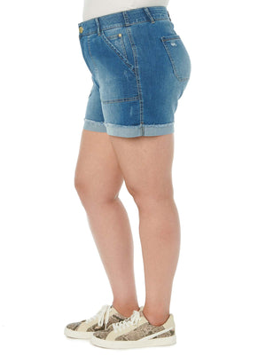 
            
                Load image into Gallery viewer, &amp;quot;Ab&amp;quot;solution High Rise Vintage Blue Denim Fray Hem Plus Size Shorts 
            
        