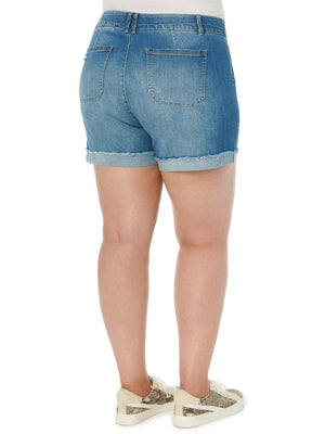 
            
                Load image into Gallery viewer, &amp;quot;Ab&amp;quot;solution High Rise Vintage Blue Denim Fray Hem Plus Size Shorts 
            
        