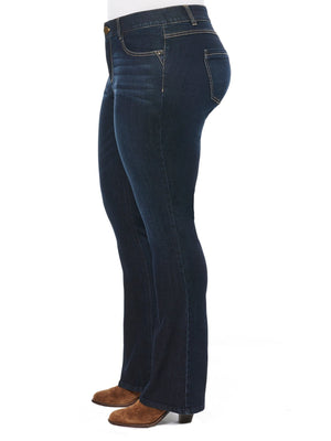 "Ab"solution Stretch Dark Indigo Denim Itty Bitty Boot Leg Plus Size Booty Lift Bootcut Jeans