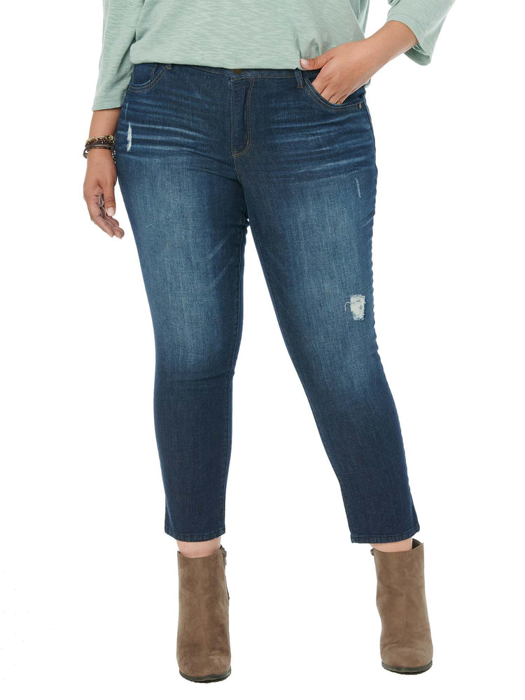 High Rise Absolution® Distressed Blue Denim Plus Size Skinny