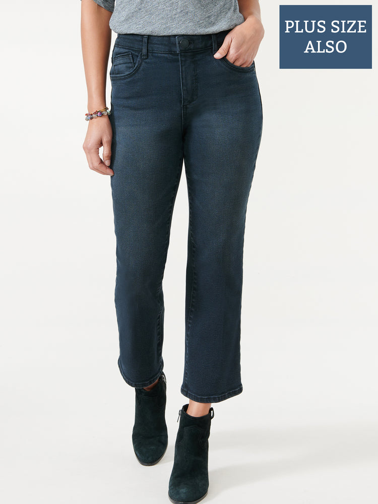 
            
                Load image into Gallery viewer, &amp;quot;Ab&amp;quot;solution Washed Black Denim High Rise Crop Barely Boot Plus Size Jeans 
            
        