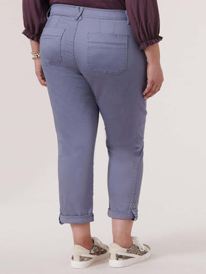 Jeans & Trousers, Purple Denim High Waist Utility 6 Pocket Wide Leg Cargo