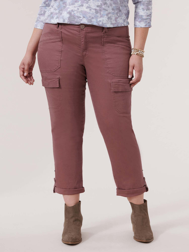 
            
                Load image into Gallery viewer, &amp;quot;Ab&amp;quot;solution Rose Taupe High Rise Roll Cuff Cargo Pocket Plus Size Utility Pant
            
        