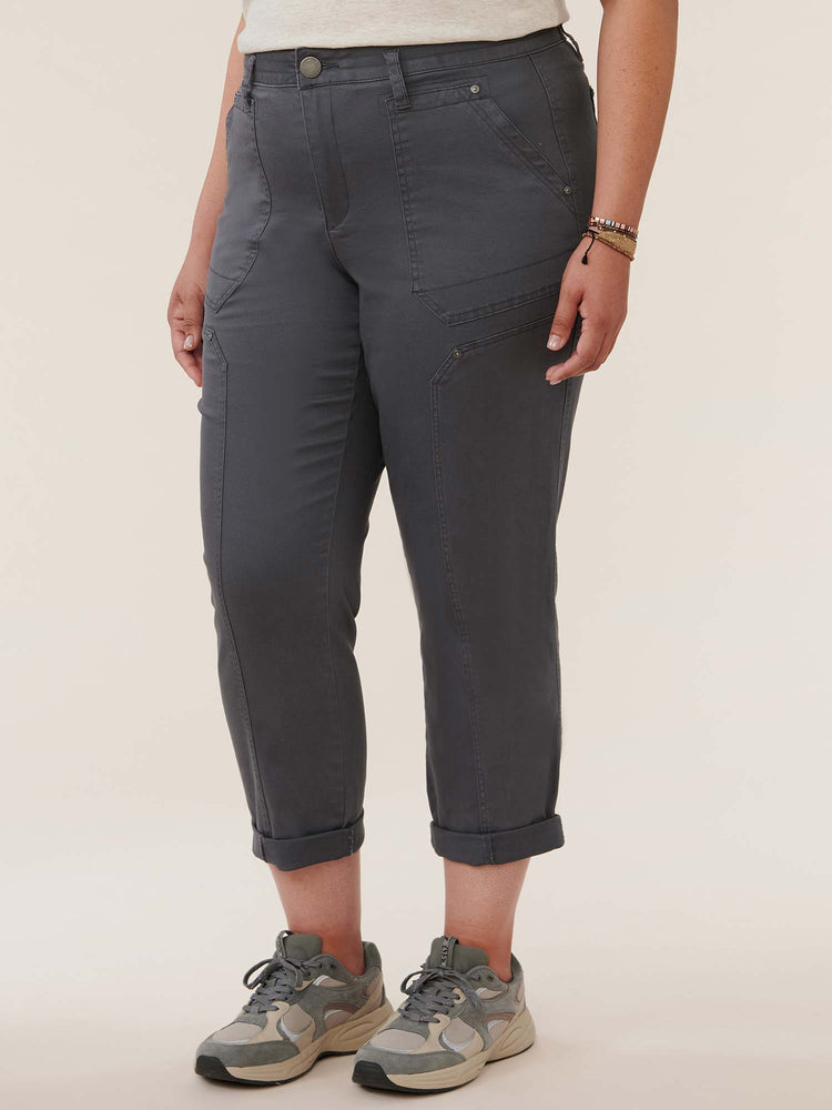 Shadow Grey "Ab"solution Skyrise Roll Cuff Booty Lift Plus Size Utility Pant