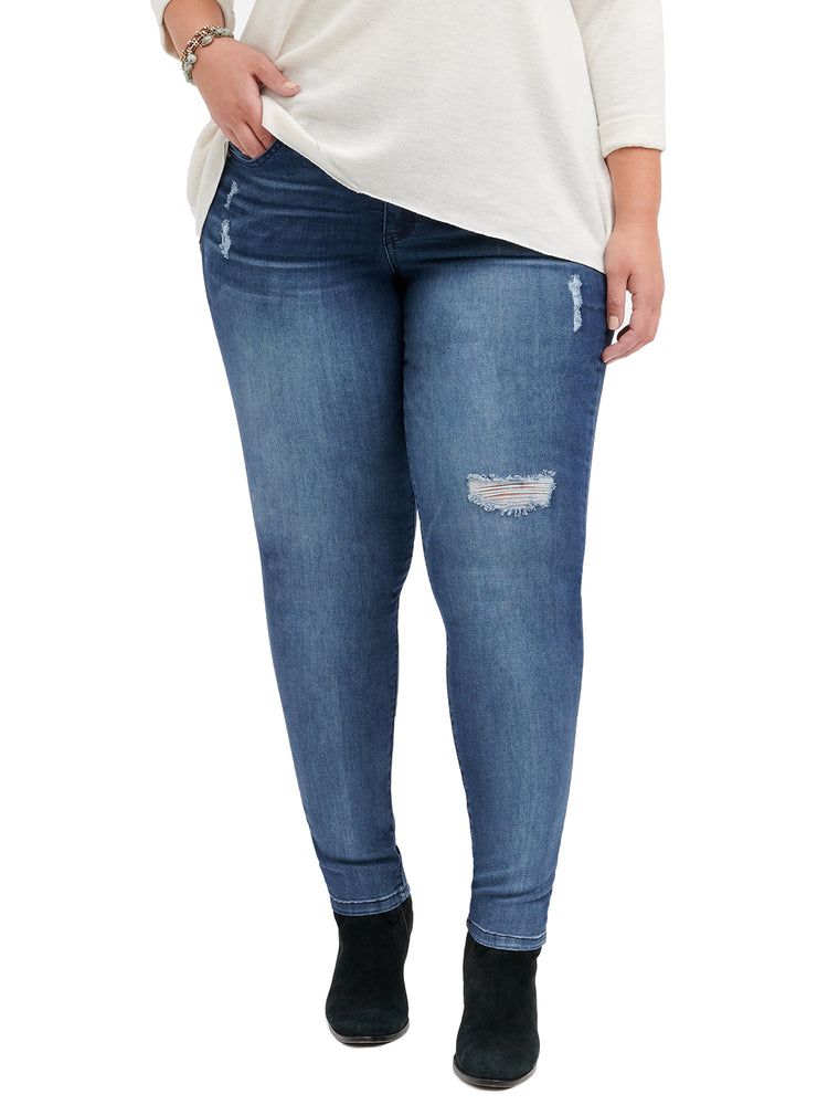 Absolution Distressed Blue Denim Plus Jegging Jeans– Democracy Clothing