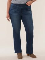 "Ab"solution High Rise Blue Denim Plus Size Itty Bitty Boot Glider Jeans