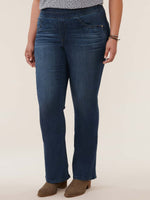 "Ab"solution High Rise Blue Denim Plus Size Itty Bitty Boot Glider Jeans