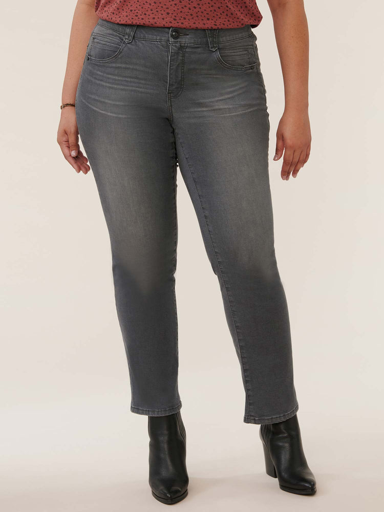 "Ab"solution Grey Denim Booty Lift Plus Size Straight Leg Jeans 