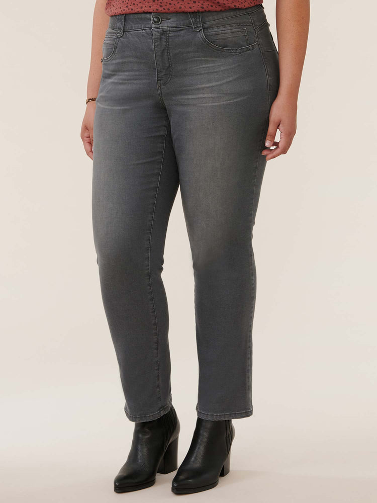 "Ab"solution Grey Denim Booty Lift Plus Size Straight Leg Jeans 