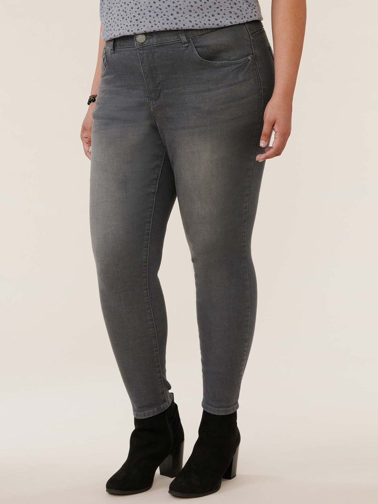 Modern "Ab"solution High Rise Ankle Length Stretch Luxe Grey Denim Plus Size Skinny Jeans