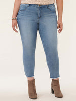 "Ab"solution Light Blue Denim High Rise Reverse Fray Hem Plus Size Vintage Skinny Jeans
