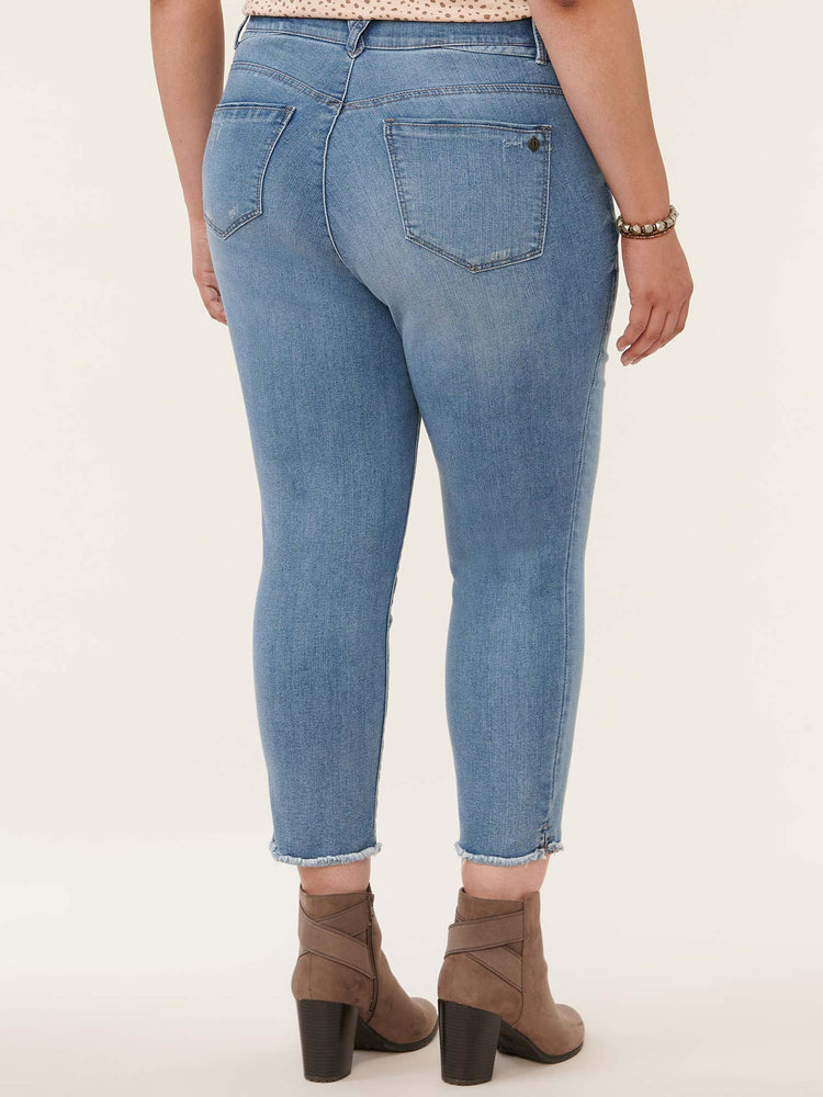 
            
                Load image into Gallery viewer,  &amp;quot;Ab&amp;quot;solution Light Blue Denim High Rise Reverse Fray Hem Plus Size Vintage Skinny Jeans
            
        