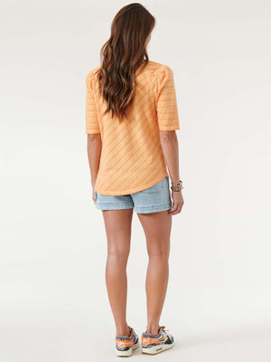 
            
                Load image into Gallery viewer, Orange Creamsicle Above Elbow Puff Sleeve Textured Mineral Wash Plus Knit Top
            
        