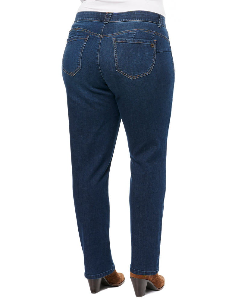 
            
                Load image into Gallery viewer, Stretch Indigo Absolution Plus Size Booty Lift Straight Leg Jeans
            
        