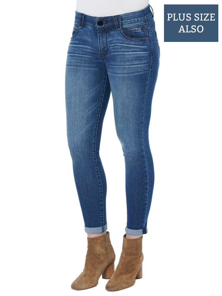 
            
                Load image into Gallery viewer, &amp;quot;Ab&amp;quot;solution Blue Denim Booty Lift Plus Ankle Skimmer Jeans 
            
        