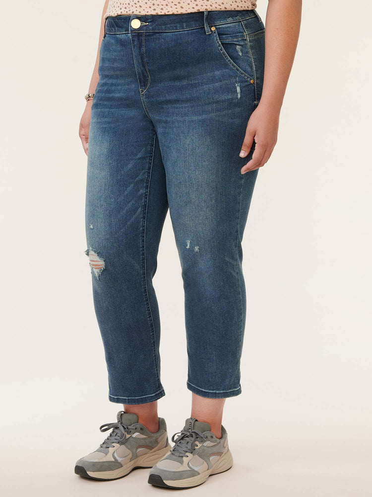 "Ab"solution High Rise Distressed Plus Size Slim Straight Carpenter Jeans