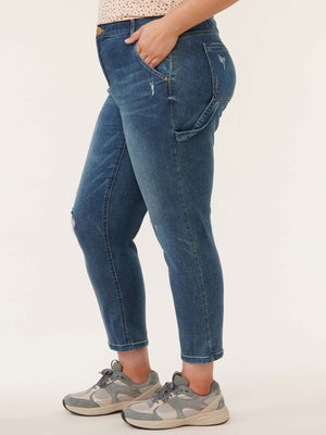 "Ab"solution High Rise Distressed Plus Size Slim Straight Carpenter Jeans