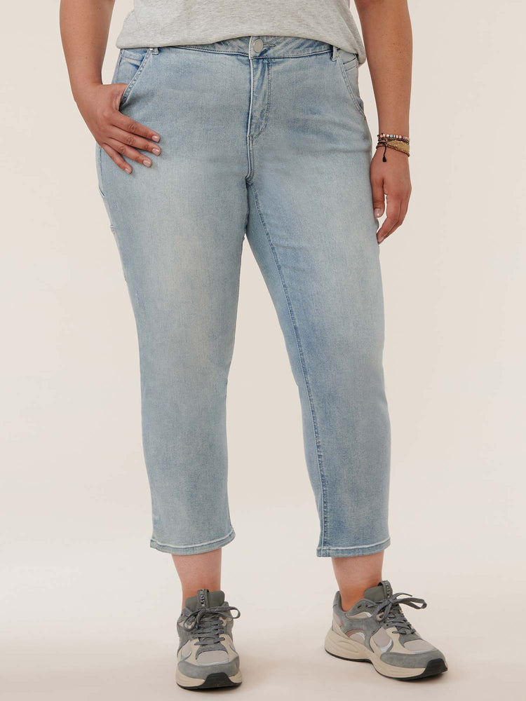 "Ab"solution Light Blue Denim Slim Straight High Rise Plus Size Carpenter Jeans